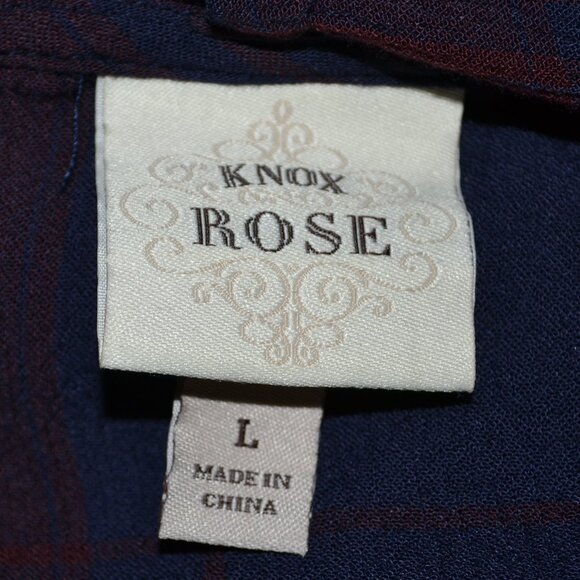 Knox Rose Plaid Fringe Red & Navy Blue Open Cardigan - Picture 3 of 10